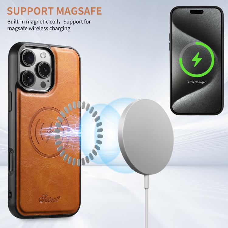 For iPhone 17 Pro Suteni H15 MagSafe Oil Eax Leather Detachable Wallet Back Phone Case(Khaki) by Suteni