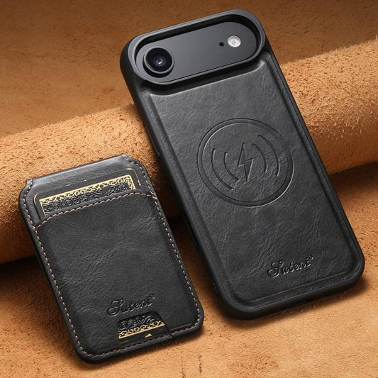 For iPhone Air Suteni H15 MagSafe Oil Eax Leather Detachable Wallet Back Phone Case(Black) by Suteni