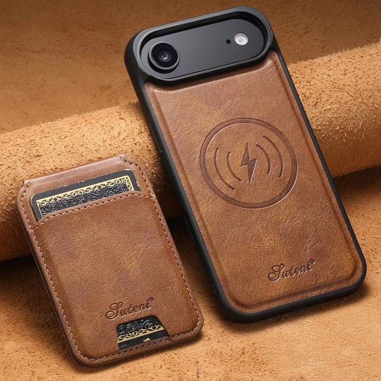 For iPhone Air Suteni H15 MagSafe Oil Eax Leather Detachable Wallet Back Phone Case(Brown) by Suteni