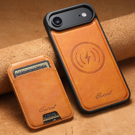 For iPhone Air Suteni H15 MagSafe Oil Eax Leather Detachable Wallet Back Phone Case(Khaki) by Suteni