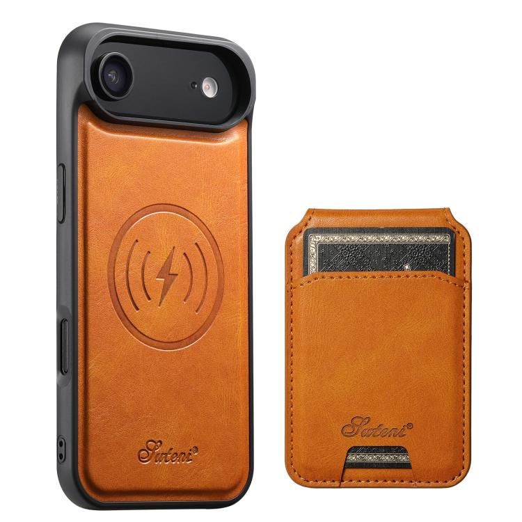 For iPhone Air Suteni H15 MagSafe Oil Eax Leather Detachable Wallet Back Phone Case(Khaki) by Suteni