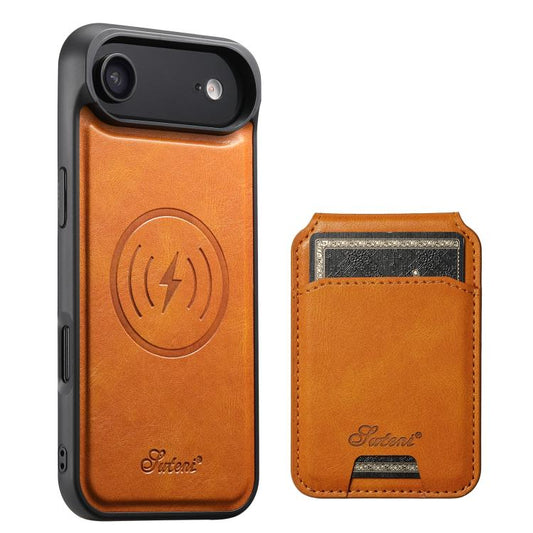 For iPhone Air Suteni H15 MagSafe Oil Eax Leather Detachable Wallet Back Phone Case(Khaki) by Suteni