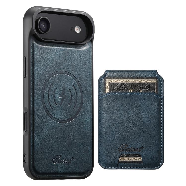 For iPhone Air Suteni H15 MagSafe Oil Eax Leather Detachable Wallet Back Phone Case(Blue) by Suteni