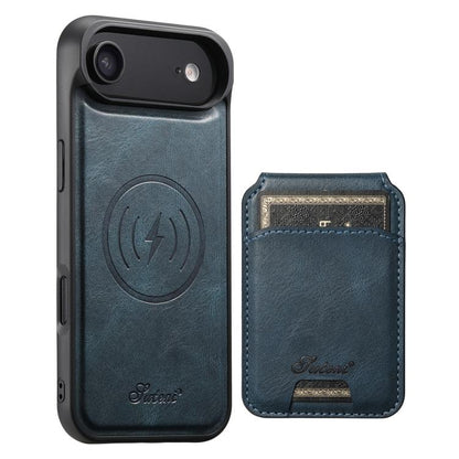 For iPhone Air Suteni H15 MagSafe Oil Eax Leather Detachable Wallet Back Phone Case(Blue) by Suteni