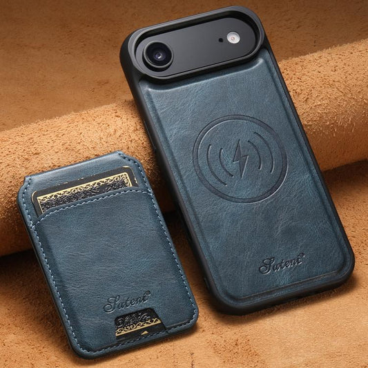 For iPhone Air Suteni H15 MagSafe Oil Eax Leather Detachable Wallet Back Phone Case(Blue) by Suteni