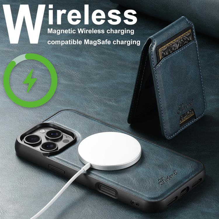 For iPhone Air Suteni H15 MagSafe Oil Eax Leather Detachable Wallet Back Phone Case(Blue) by Suteni