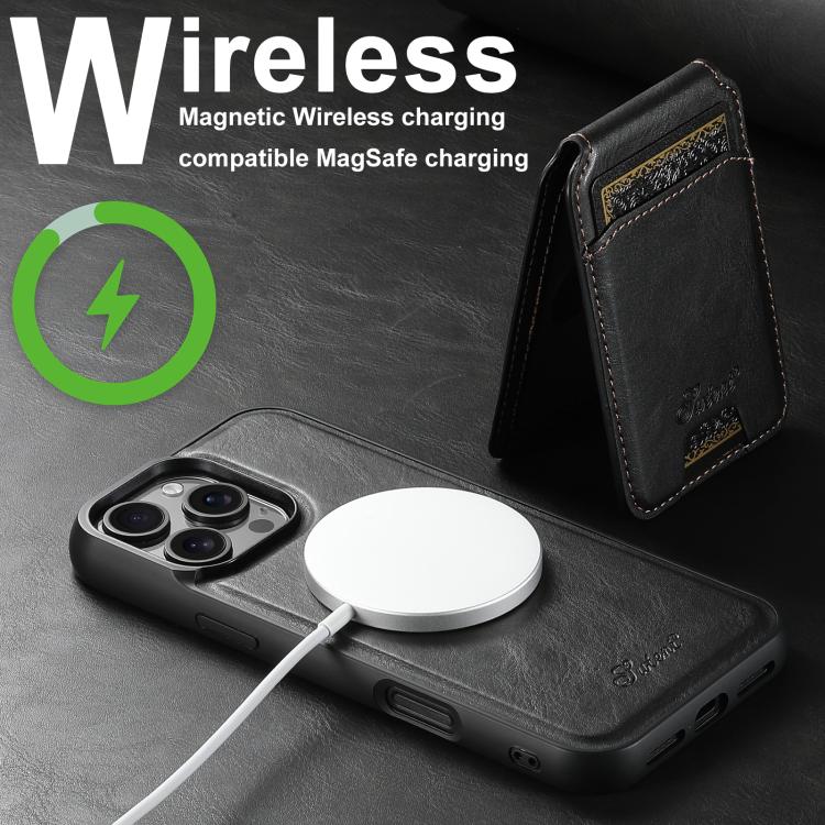 For iPhone 17 Suteni H15 MagSafe Oil Eax Leather Detachable Wallet Back Phone Case(Black) by Suteni