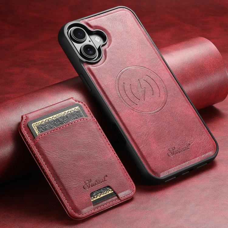 For iPhone 17 Suteni H15 MagSafe Oil Eax Leather Detachable Wallet Back Phone Case(Red) by Suteni