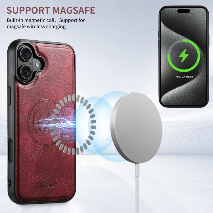 For iPhone 17 Suteni H15 MagSafe Oil Eax Leather Detachable Wallet Back Phone Case(Red) by Suteni