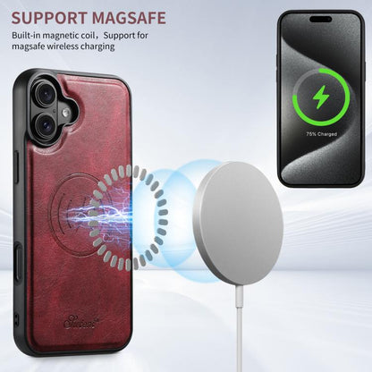 For iPhone 17 Suteni H15 MagSafe Oil Eax Leather Detachable Wallet Back Phone Case(Red) by Suteni