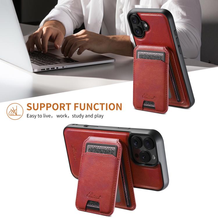For iPhone 17 Suteni H15 MagSafe Oil Eax Leather Detachable Wallet Back Phone Case(Red) by Suteni