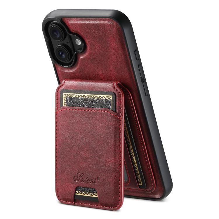 For iPhone 17 Suteni H15 MagSafe Oil Eax Leather Detachable Wallet Back Phone Case(Red) by Suteni