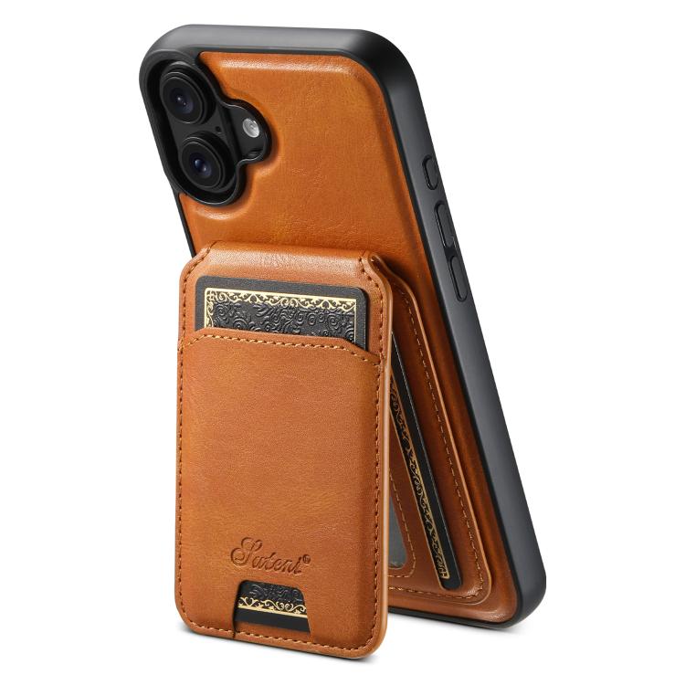 For iPhone 17 Suteni H15 MagSafe Oil Eax Leather Detachable Wallet Back Phone Case(Khaki) by Suteni