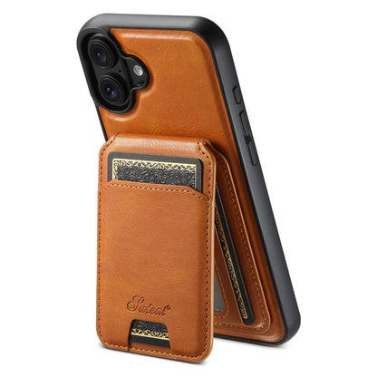 For iPhone 17 Suteni H15 MagSafe Oil Eax Leather Detachable Wallet Back Phone Case(Khaki) by Suteni
