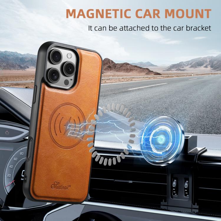 For iPhone 17 Suteni H15 MagSafe Oil Eax Leather Detachable Wallet Back Phone Case(Khaki) by Suteni