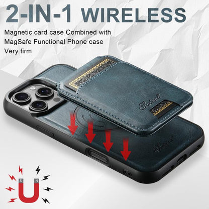 For iPhone 17 Suteni H15 MagSafe Oil Eax Leather Detachable Wallet Back Phone Case(Blue) by Suteni