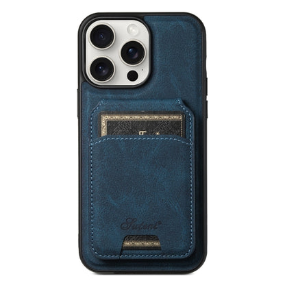 For iPhone 15 Pro Max Suteni H16 Litchi Texture Leather Detachable Wallet Back Phone Case(Blue) by Suteni