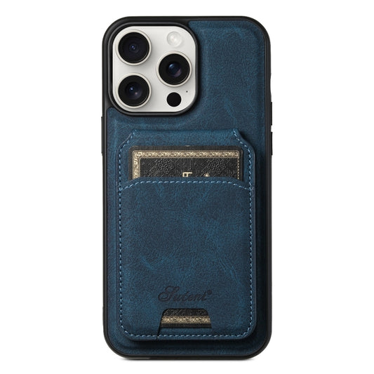 For iPhone 15 Pro Max Suteni H16 Litchi Texture Leather Detachable Wallet Back Phone Case(Blue) by Suteni