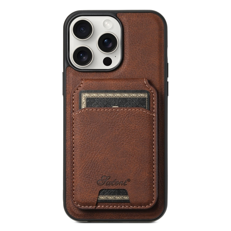 For iPhone 15 Pro Suteni H16 Litchi Texture Leather Detachable Wallet Back Phone Case(Brown) by Suteni