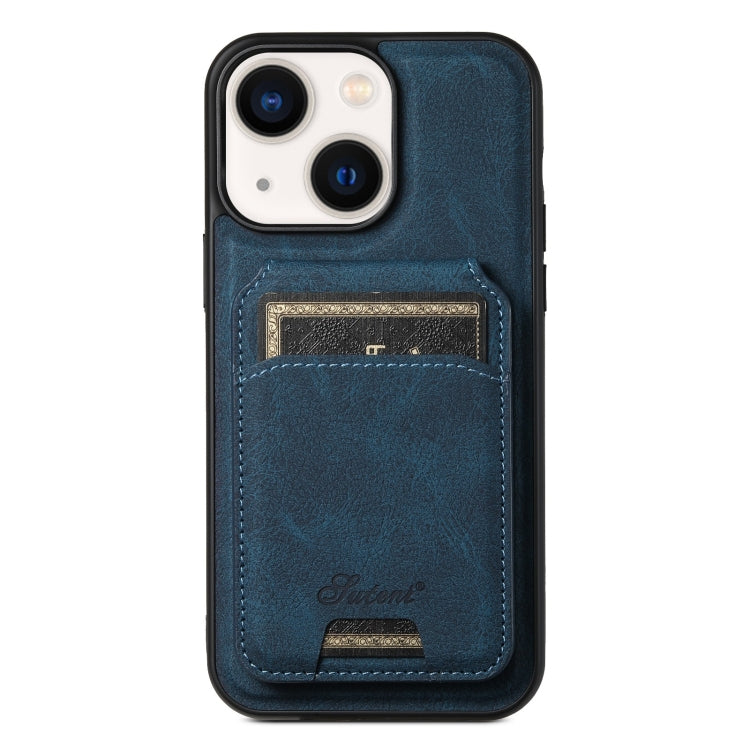 For iPhone 14 Suteni H16 Litchi Texture Leather Detachable Wallet Back Phone Case(Blue) by Suteni