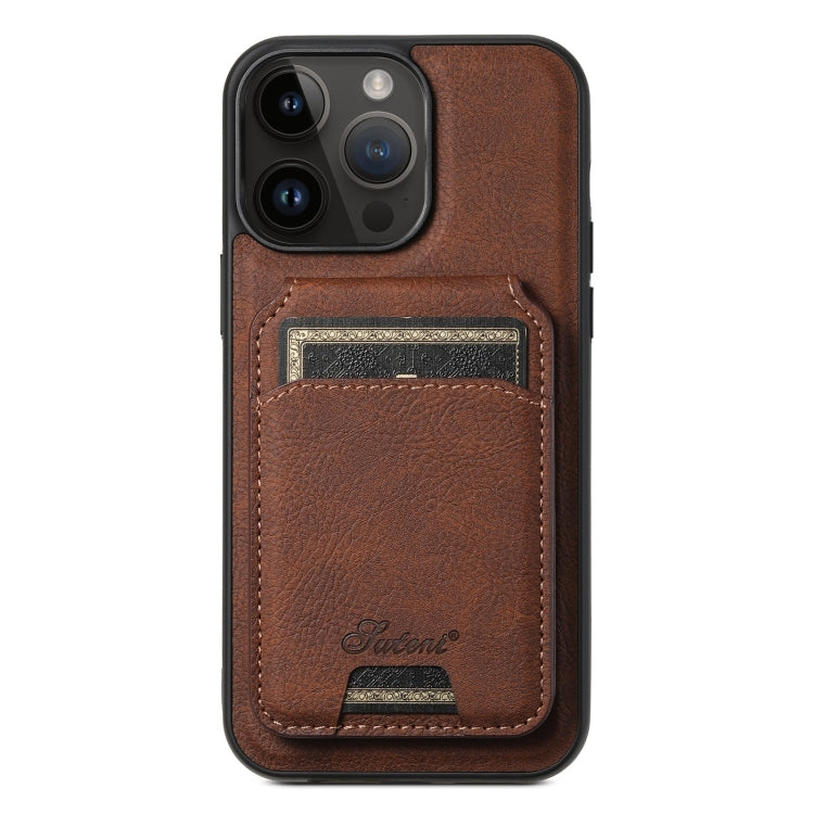 For iPhone 14 Pro Suteni H16 Litchi Texture Leather Detachable Wallet Back Phone Case(Brown) by Suteni