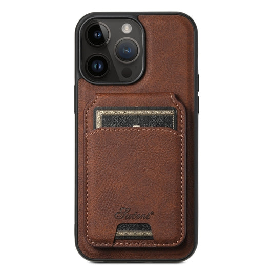 For iPhone 14 Pro Suteni H16 Litchi Texture Leather Detachable Wallet Back Phone Case(Brown) by Suteni