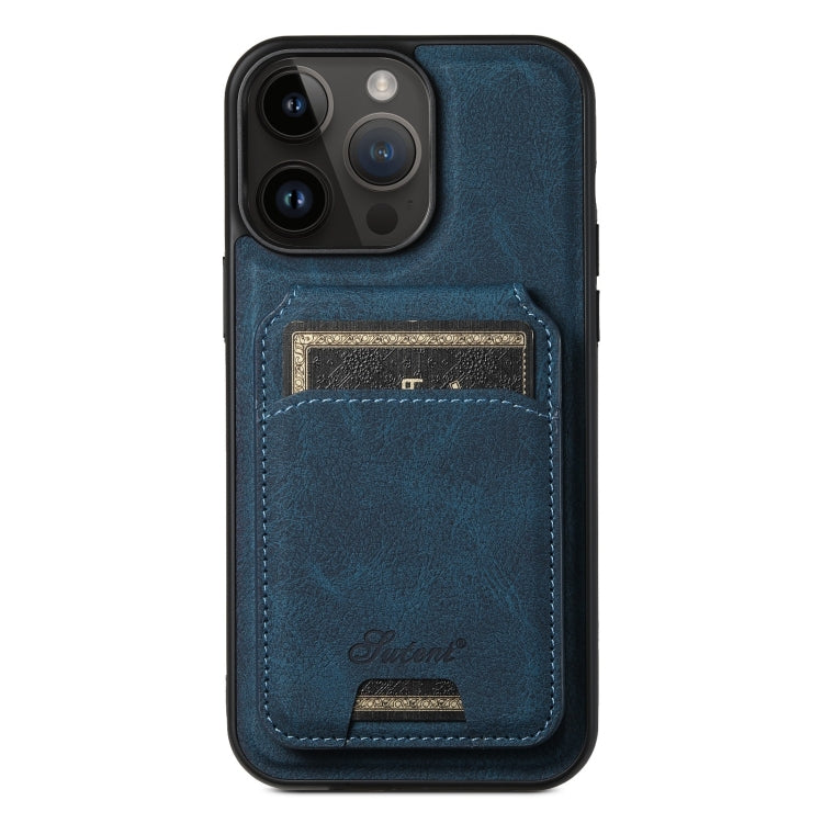 For iPhone 14 Pro Max Suteni H16 Litchi Texture Leather Detachable Wallet Back Phone Case(Blue) by Suteni