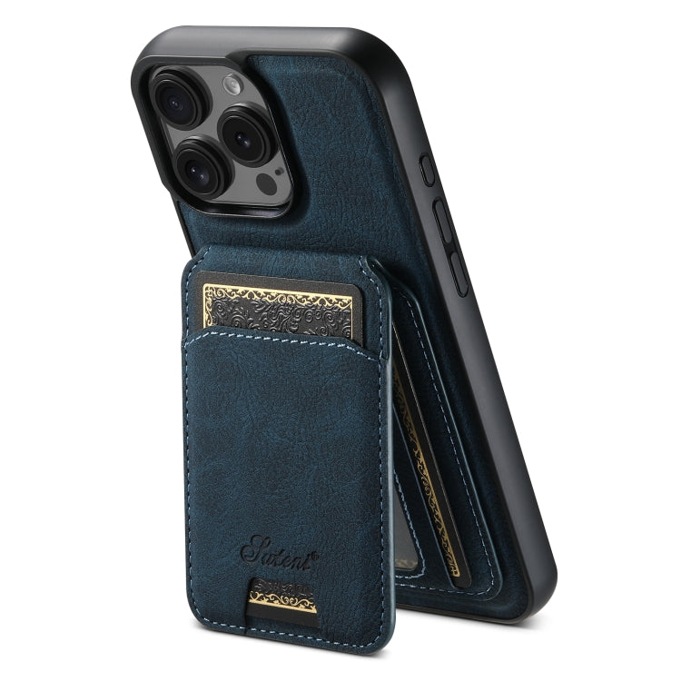 For iPhone 16 Pro Suteni H16 Litchi Texture Leather Detachable Wallet Back Phone Case(Blue) by Suteni
