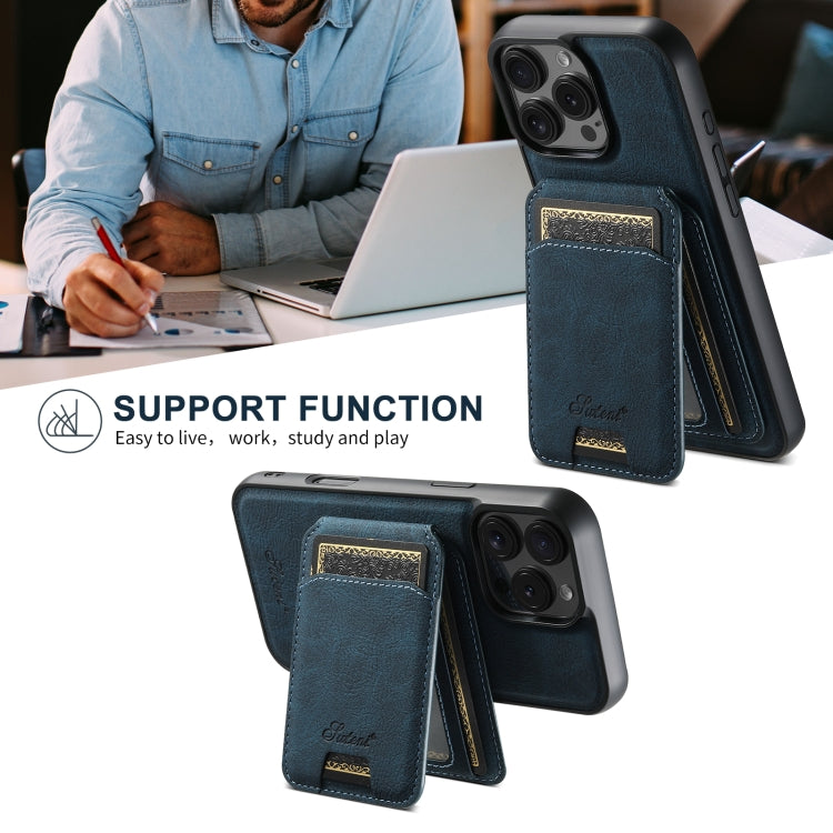 For iPhone 16 Plus Suteni H16 Litchi Texture Leather Detachable Wallet Back Phone Case(Blue) by Suteni