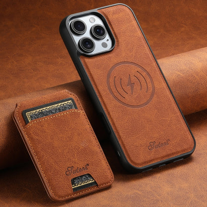 For iPhone 16 Pro Max Suteni H16 Litchi Texture Leather Detachable Wallet Back Phone Case(Khaki) by Suteni