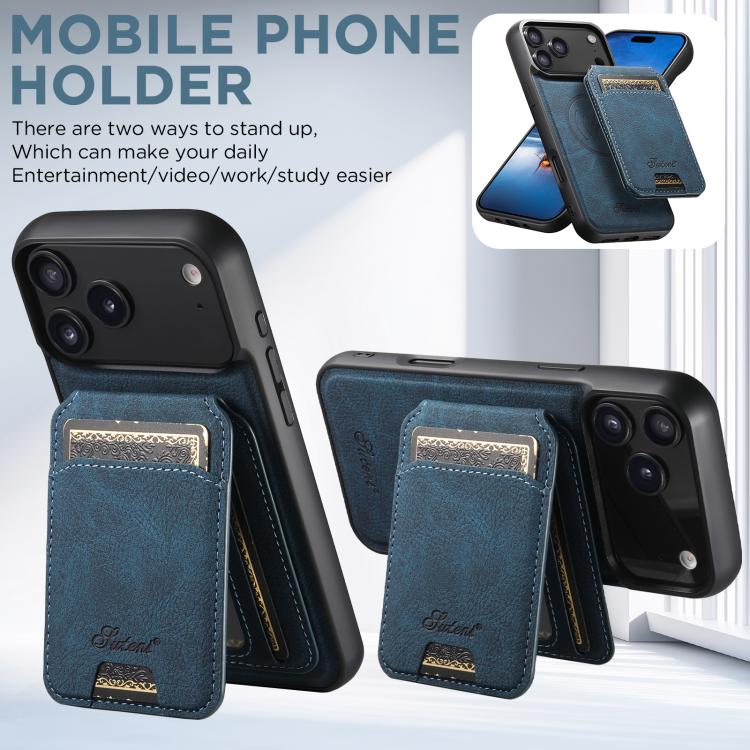 For iPhone 17 Pro Max Suteni H16 Litchi Texture Leather Detachable Wallet Back Phone Case(Blue) by Suteni