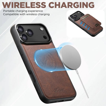 For iPhone 17 Pro Suteni H16 Litchi Texture Leather Detachable Wallet Back Phone Case(Brown) by Suteni