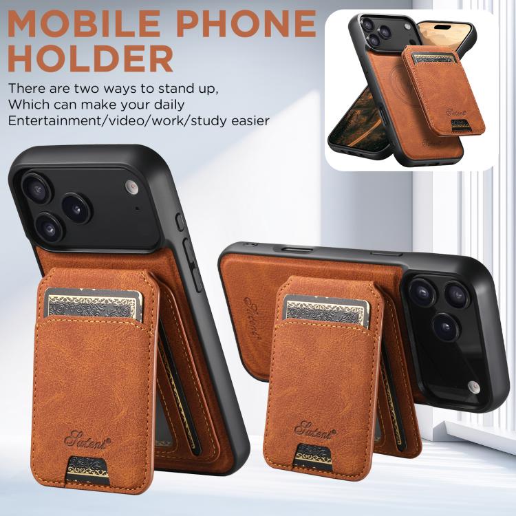 For iPhone 17 Pro Suteni H16 Litchi Texture Leather Detachable Wallet Back Phone Case(Khaki) by Suteni