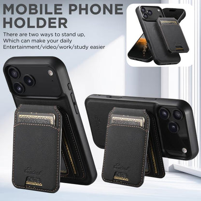 For iPhone 17 Suteni H16 Litchi Texture Leather Detachable Wallet Back Phone Case(Black) by Suteni
