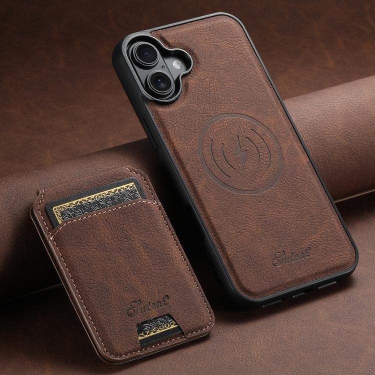 For iPhone 17 Suteni H16 Litchi Texture Leather Detachable Wallet Back Phone Case(Brown) by Suteni
