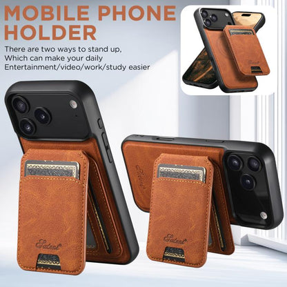 For iPhone 17 Suteni H16 Litchi Texture Leather Detachable Wallet Back Phone Case(Khaki) by Suteni