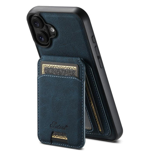 For iPhone 17 Suteni H16 Litchi Texture Leather Detachable Wallet Back Phone Case(Blue) by Suteni