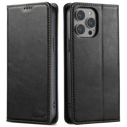 For iPhone 15 Pro Suteni J02 Oil Wax Wallet Leather Phone Case(Black) by Suteni