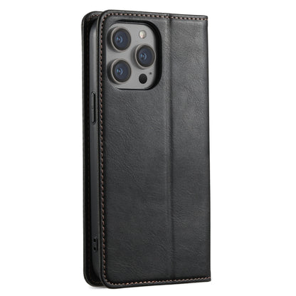 For iPhone 15 Pro Suteni J02 Oil Wax Wallet Leather Phone Case(Black) by Suteni