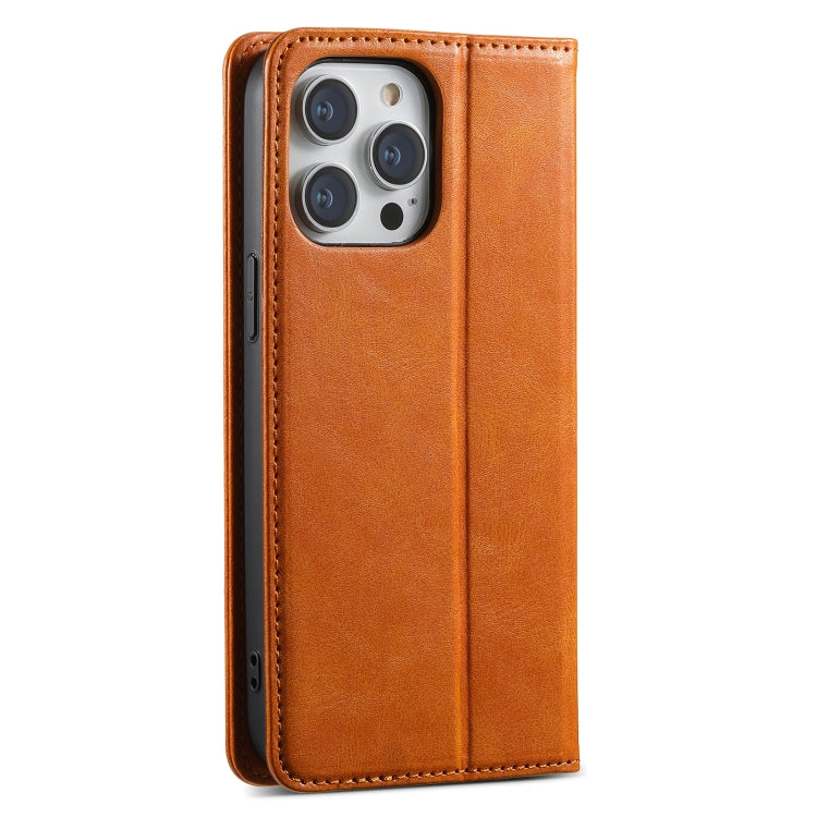 For iPhone 15 Pro Suteni J02 Oil Wax Wallet Leather Phone Case(Khaki) by Suteni