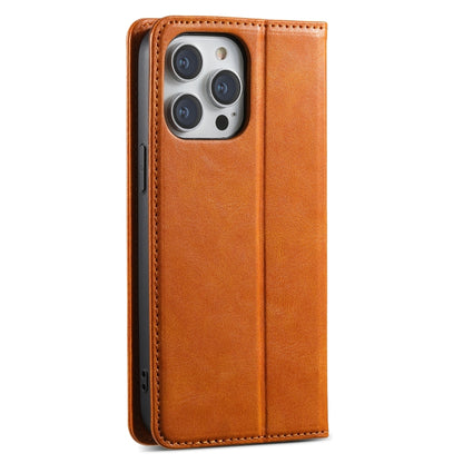 For iPhone 15 Pro Suteni J02 Oil Wax Wallet Leather Phone Case(Khaki) by Suteni