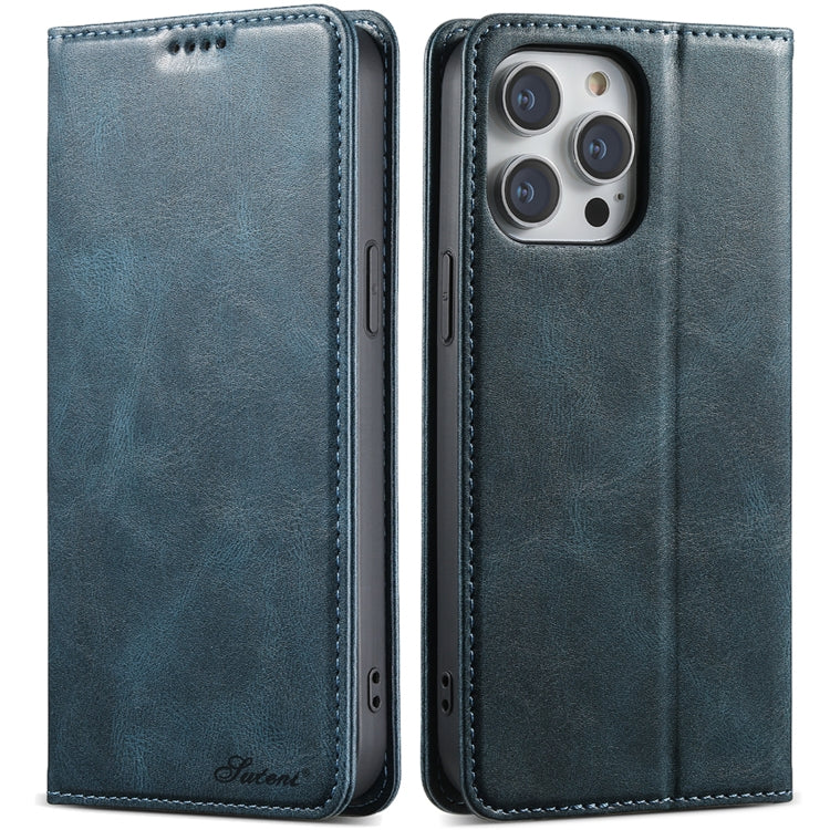 For iPhone 15 Pro Suteni J02 Oil Wax Wallet Leather Phone Case(Blue) by Suteni