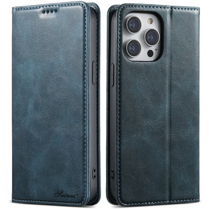 For iPhone 15 Pro Suteni J02 Oil Wax Wallet Leather Phone Case(Blue) by Suteni