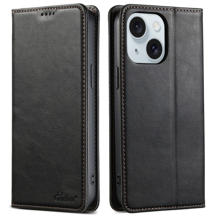 For iPhone 15 Plus Suteni J02 Oil Wax Wallet Leather Phone Case(Black) by Suteni
