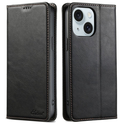 For iPhone 15 Plus Suteni J02 Oil Wax Wallet Leather Phone Case(Black) by Suteni