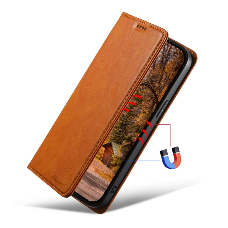 For iPhone 15 Plus Suteni J02 Oil Wax Wallet Leather Phone Case(Khaki) by Suteni