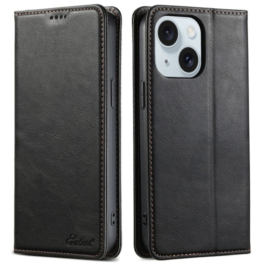 For iPhone 15 Suteni J02 Oil Wax Wallet Leather Phone Case(Black) by Suteni
