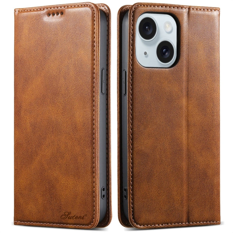 For iPhone 15 Suteni J02 Oil Wax Wallet Leather Phone Case(Brown) by Suteni