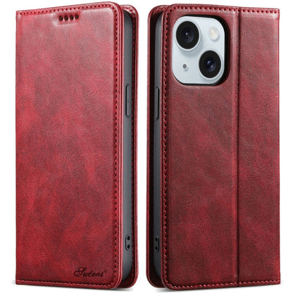 For iPhone 15 Suteni J02 Oil Wax Wallet Leather Phone Case(Red) by Suteni