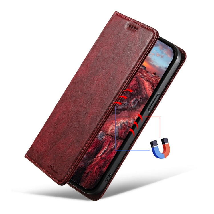 For iPhone 15 Suteni J02 Oil Wax Wallet Leather Phone Case(Red) by Suteni